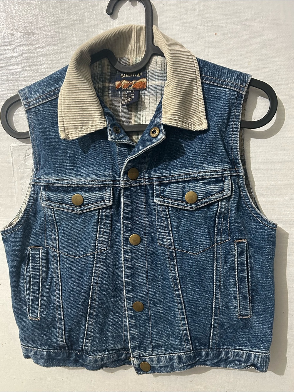 High Sierra Blue Denim Vest with Cream Corduroy Collar